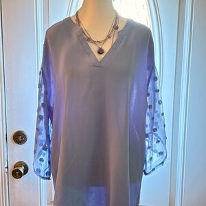 Elegant dusty blue sheer 3/4 sleeve cottage core Blouse